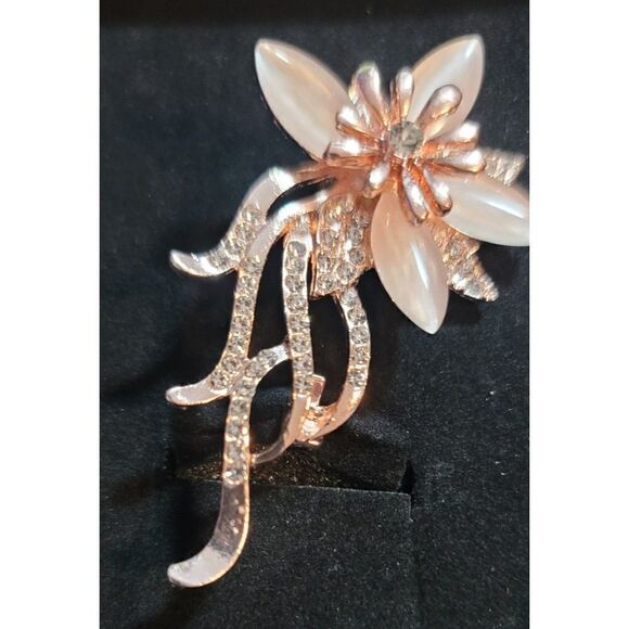 New - Rose Gold and Rhinestone Orchid Brooch - Picture 1 of 7